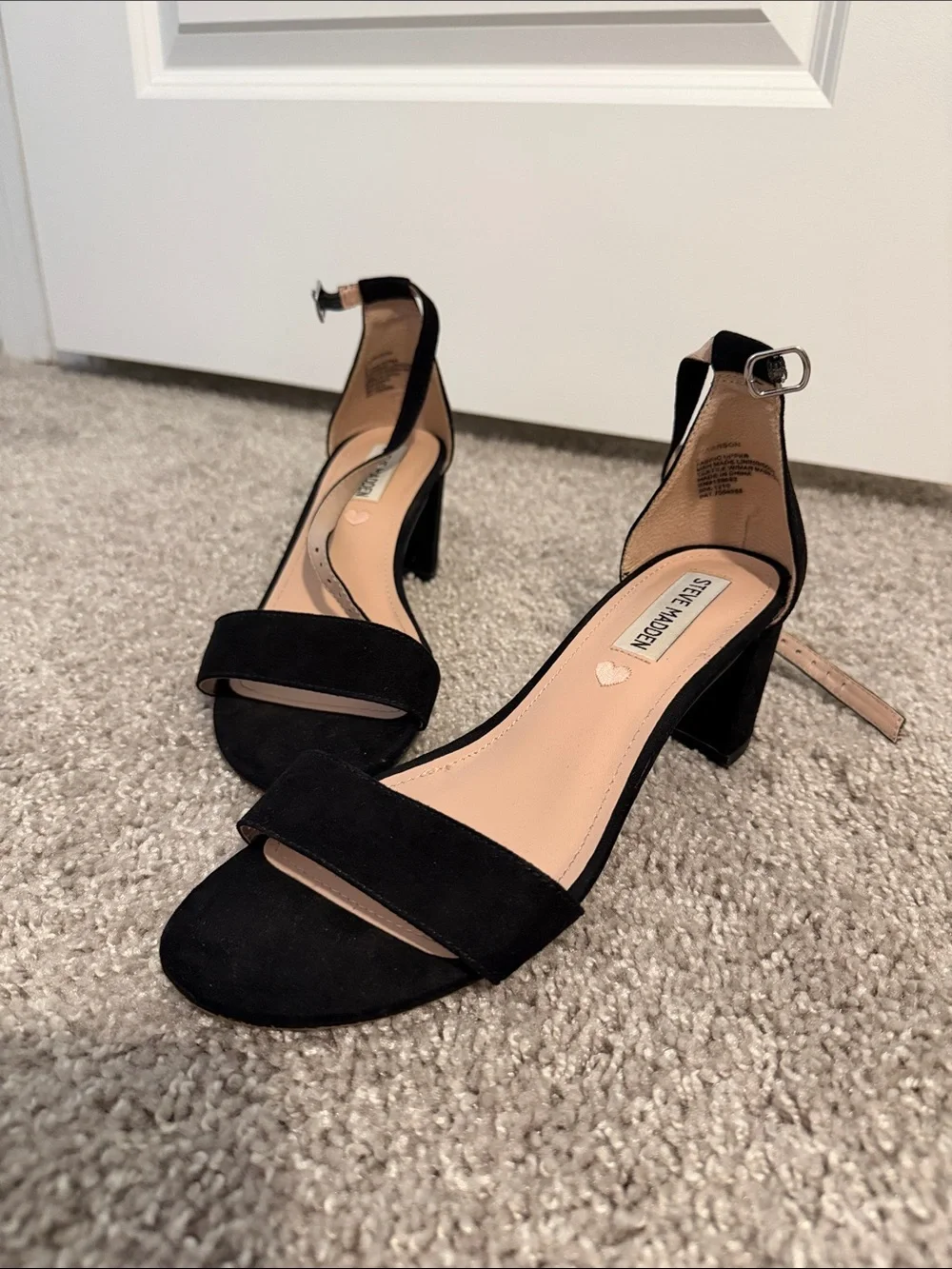 Steve Madden Black Open-Toe Block Heel Sandals with Ankle Strap